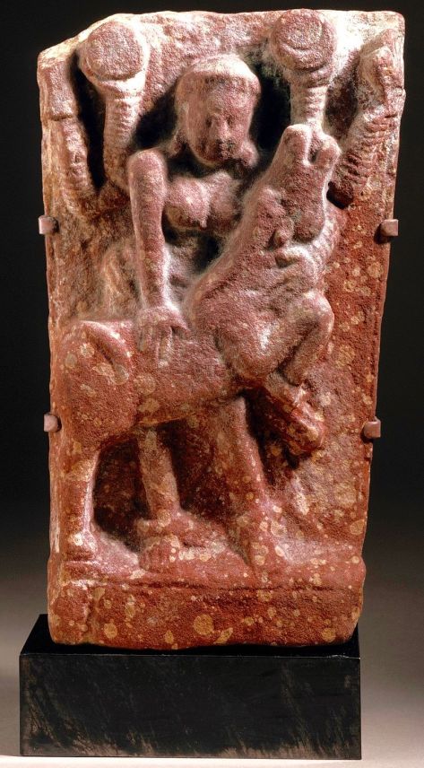 2nd_century_Durga_slaying_the_Buffalo_demon_Devi_Shaktism_Mathura_site_India